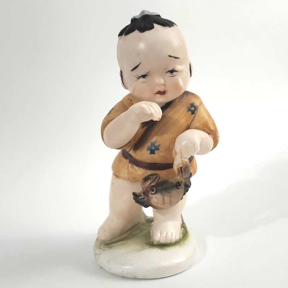 RARE Vintage Japan Figurine Boy Crab Original LJ Porcelain 5" inches height